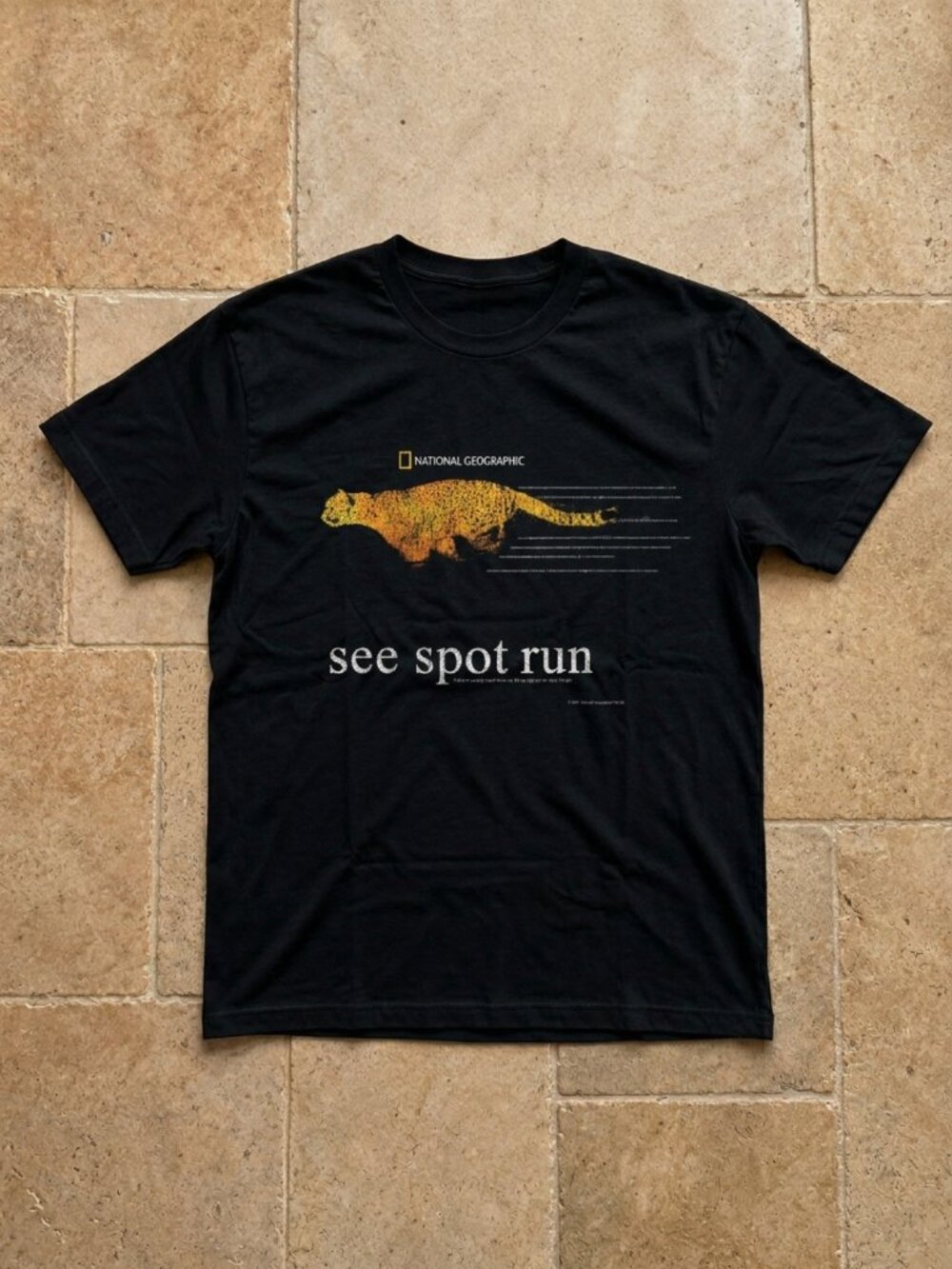 Y2K 'See Spot Run' Cheetah Nat Geo Black T-Shirt Reprint